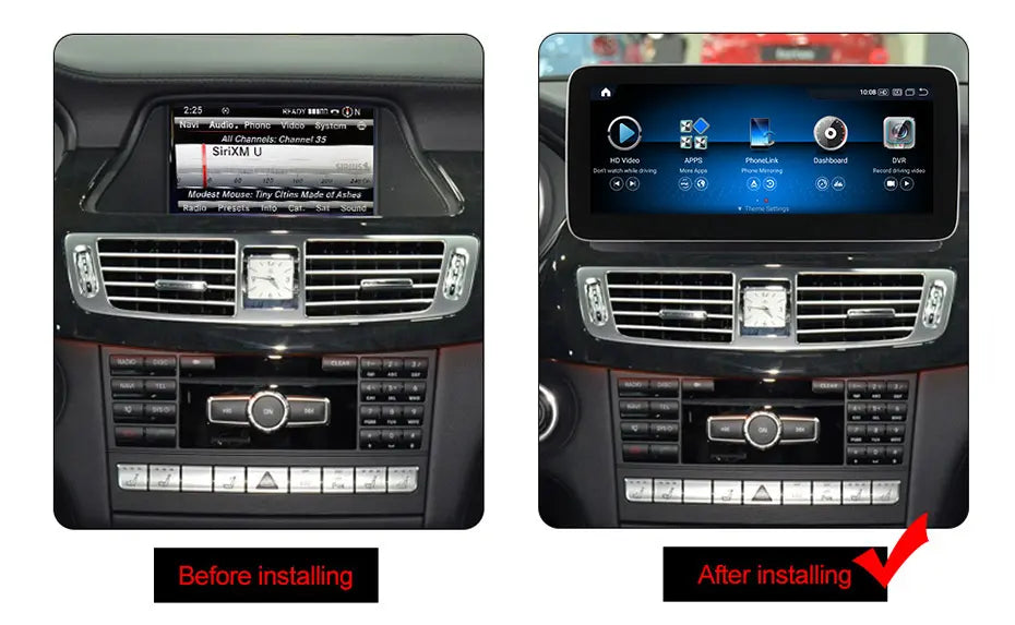 Movyro Mercedes CLS 2011-2018 W218 car stereo with Android 15, CarPlay and Android Auto touchscreen autoradio.