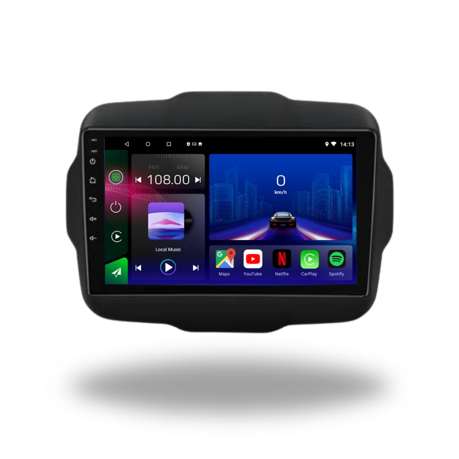 Autoradio Movyro Android 15 pour Jeep Renegade 2016-2020 avec Apple CarPlay et Android Auto, écran tactile.