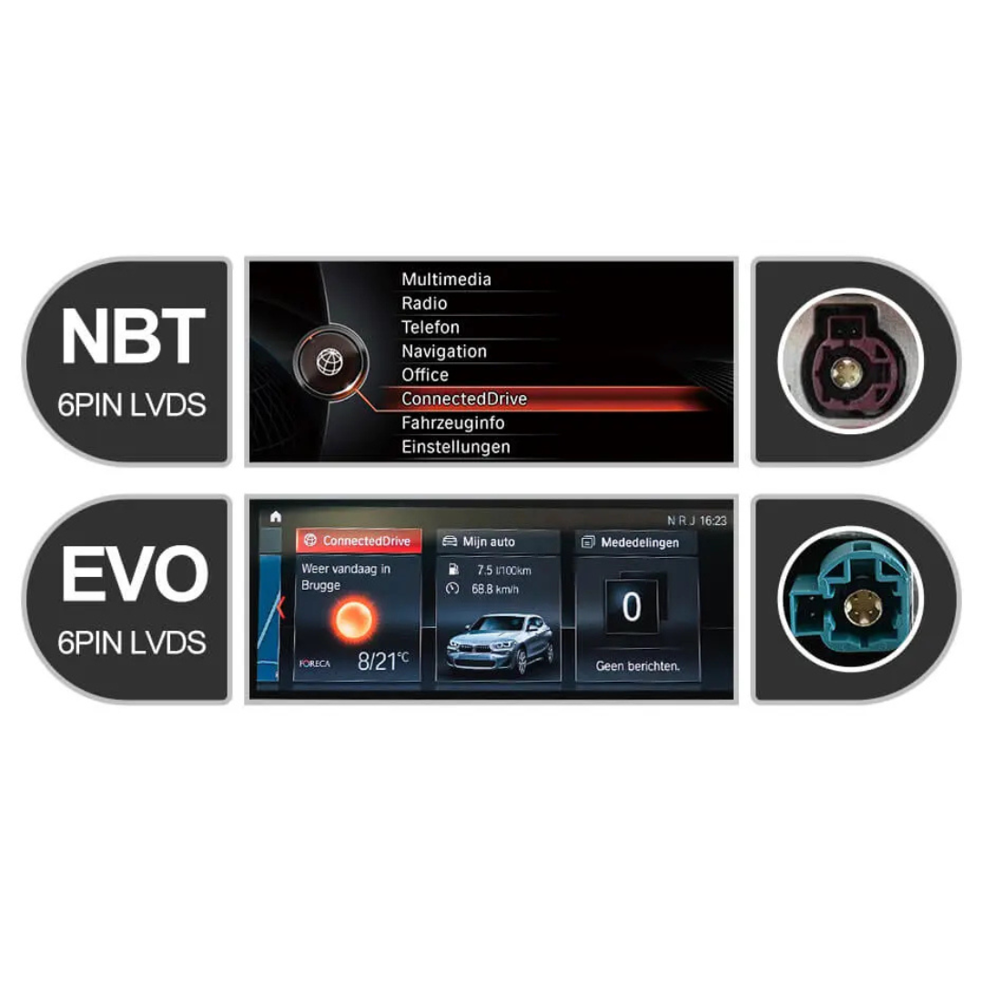 BMW X1 X2 2015-2022 Movyro Android Car Stereo with CarPlay, Android Auto, NBT EVO display in a modern dashboard setup.