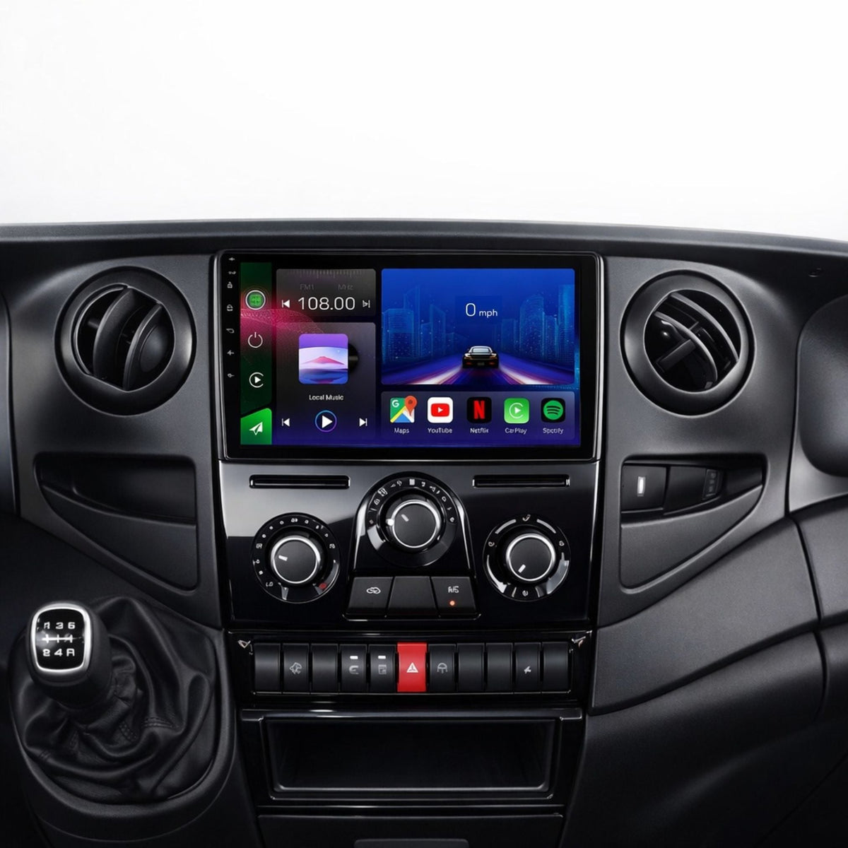 Movyro Iveco Daily 2005-2014 car stereo head unit with Android 15, CarPlay and Android Auto connectivity, new product image.
