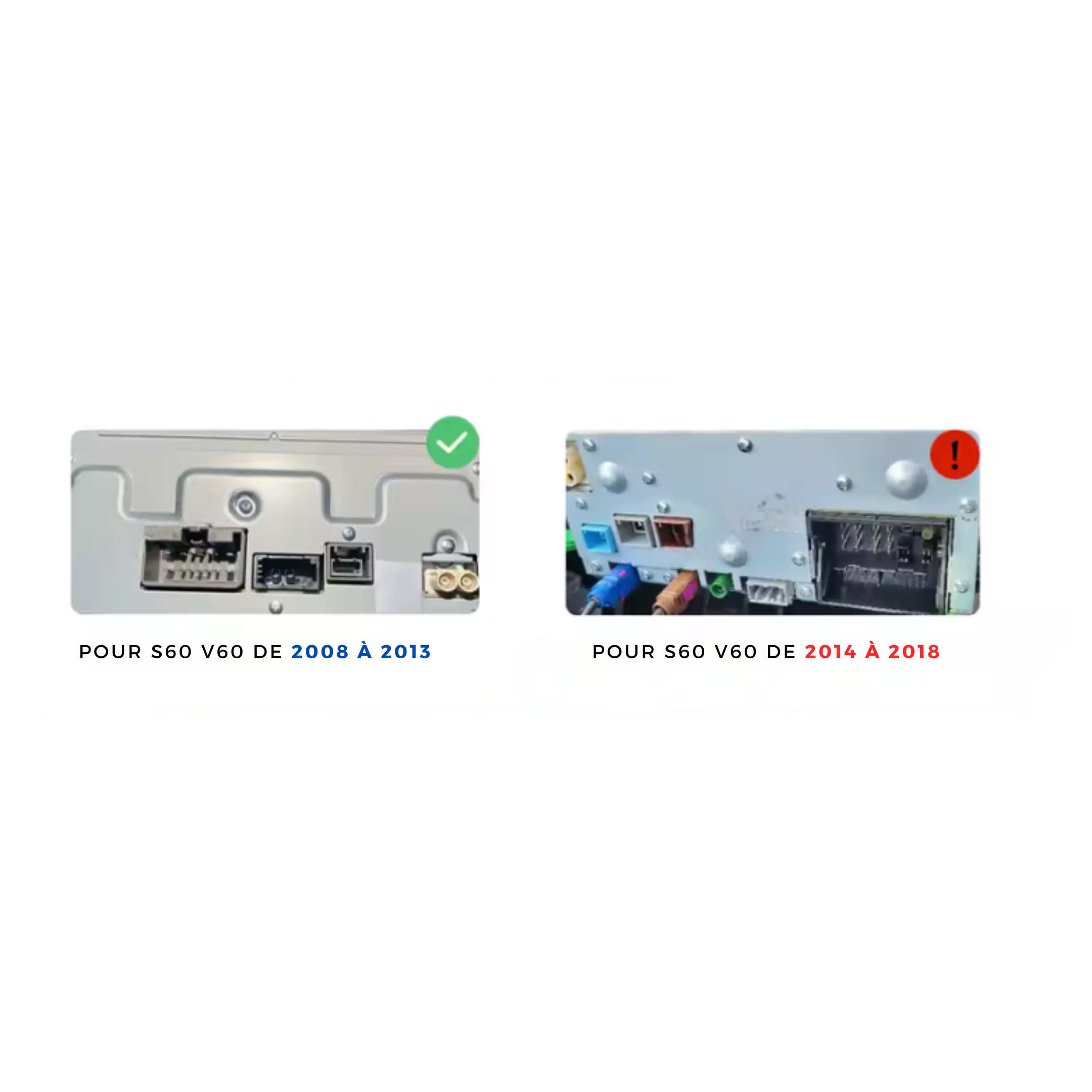 Autoradio Movyro pour Volvo S60 et V60 2008-2018 avec Android 15, Apple CarPlay et Android Auto, écran tactile moderne.