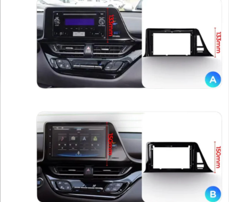 Movyro Android 15 autoradio display for Toyota CH-R 2016-2019 with Apple CarPlay and Android Auto integration.