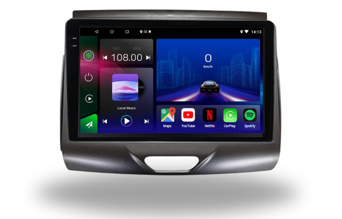 Autoradio Movyro Ford Ranger 2015-2020 avec Android 15, Apple CarPlay et Android Auto, affichage de l'écran de l'autoradio.