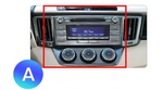 Movyro Android 15 autoradio for Toyota RAV4 2013-2018 with Apple CarPlay and Android Auto displayed on screen.