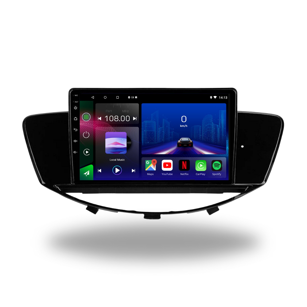 Movyro Android 15 autoradio installed in a Subaru Tribeca (2007-2011) with Apple CarPlay and Android Auto connectivity.