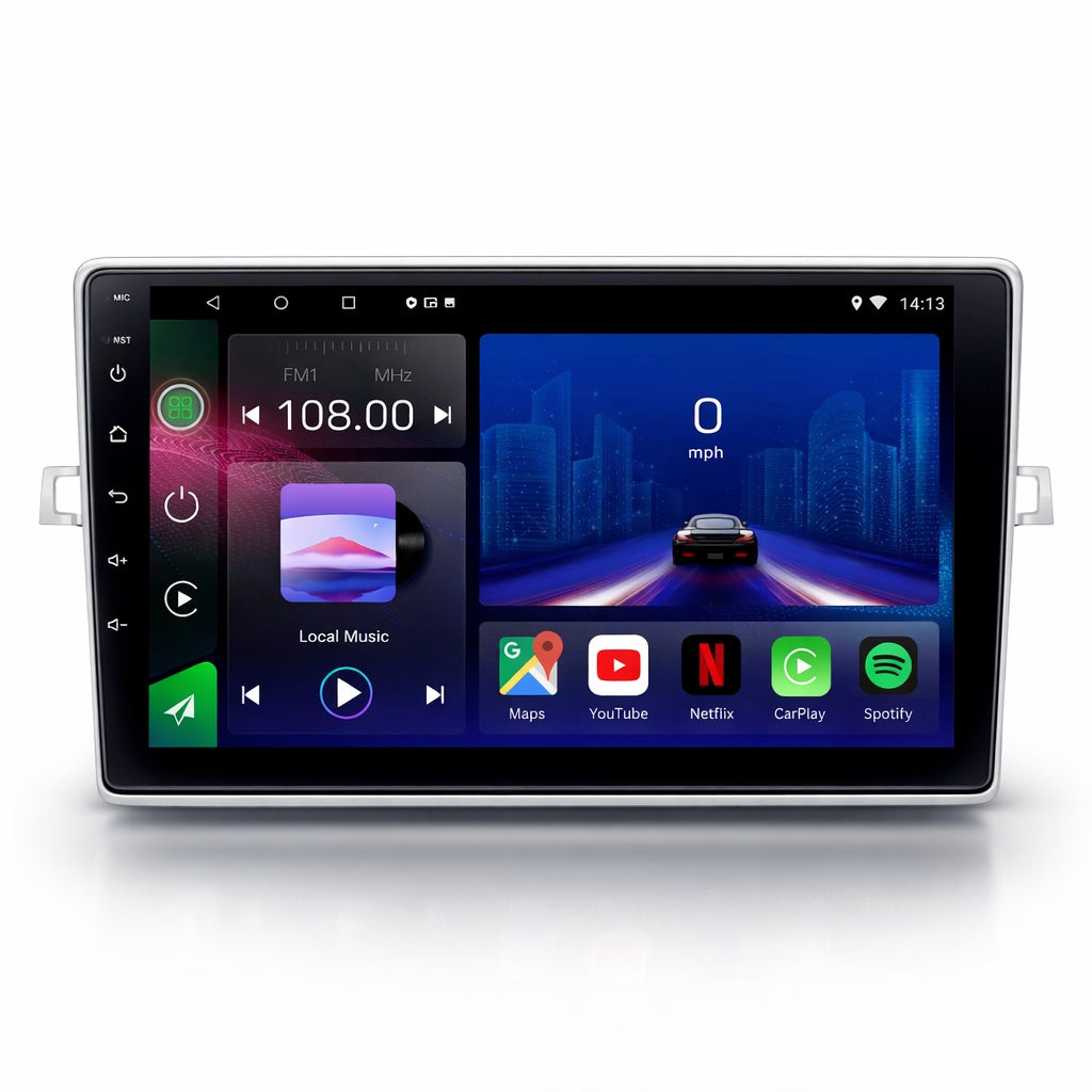 Toyota Verso 2009-2018 Movyro Android 15 car stereo head unit with CarPlay and Android Auto, installed in the vehicle dashboard.