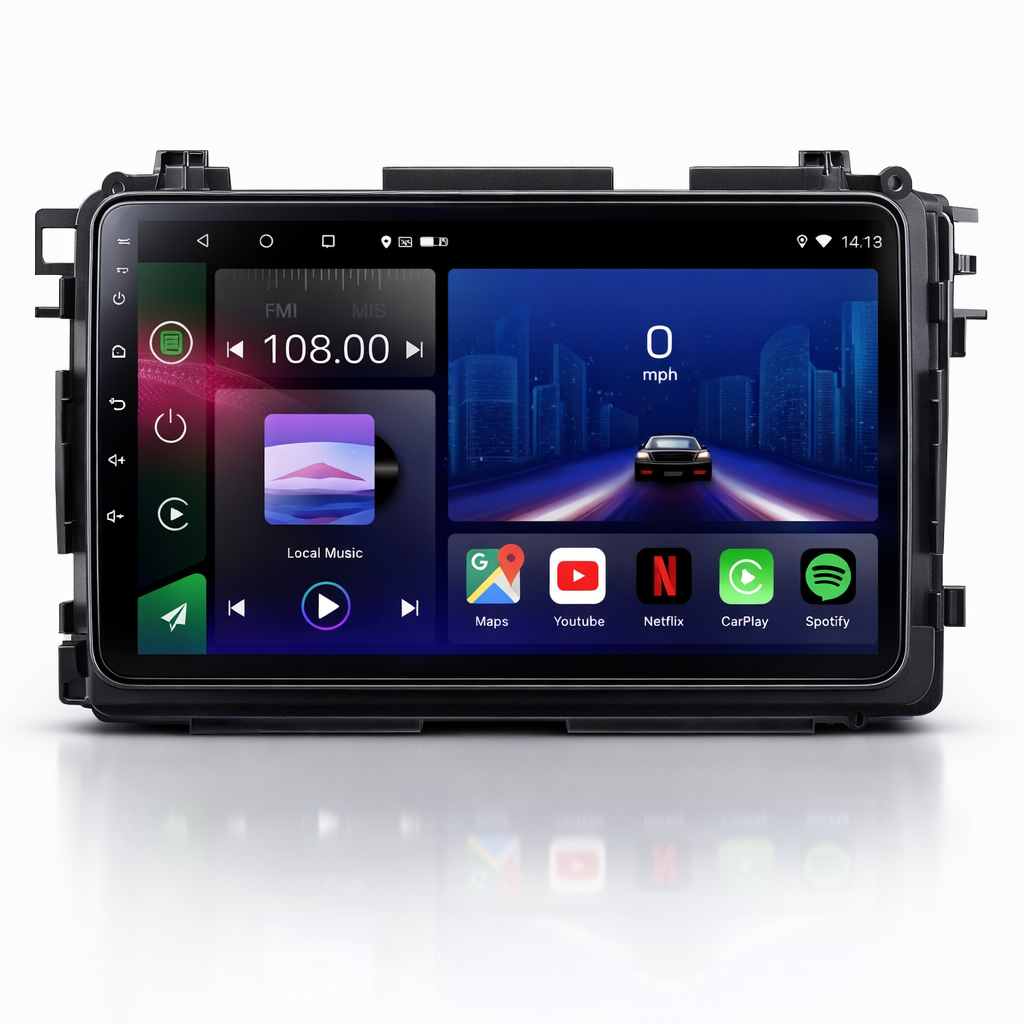 Autoradio Honda HR-V 2014-2020 Movyro avec écran tactile Android 15, compatible CarPlay et Android Auto, vue de face.