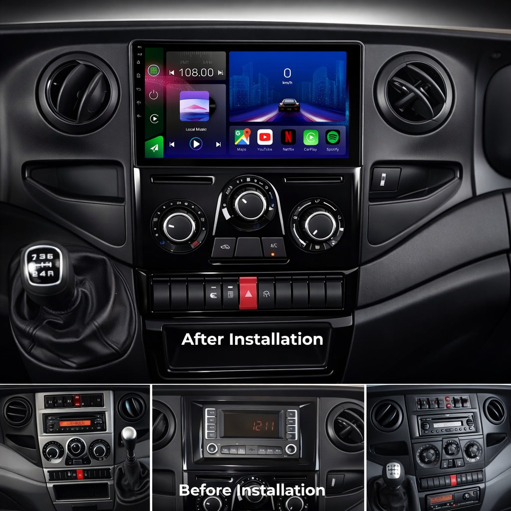 Movyro Android 15 car stereo head unit for Iveco Daily 2005-2014 with CarPlay and Android Auto features.