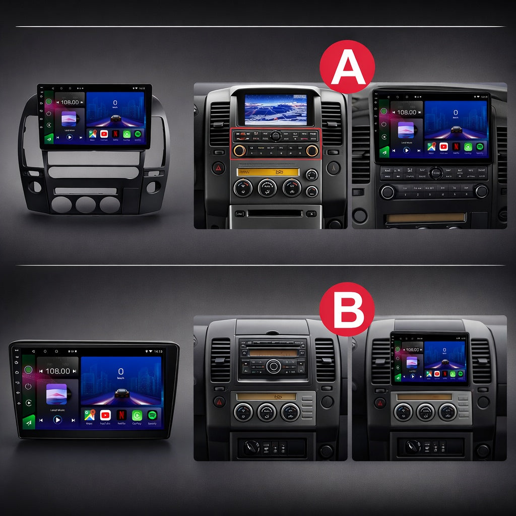 Autoradio Nissan Navara 2006-2014 Movyro, système audio voiture avec écran tactile Android 15, CarPlay et Android Auto.