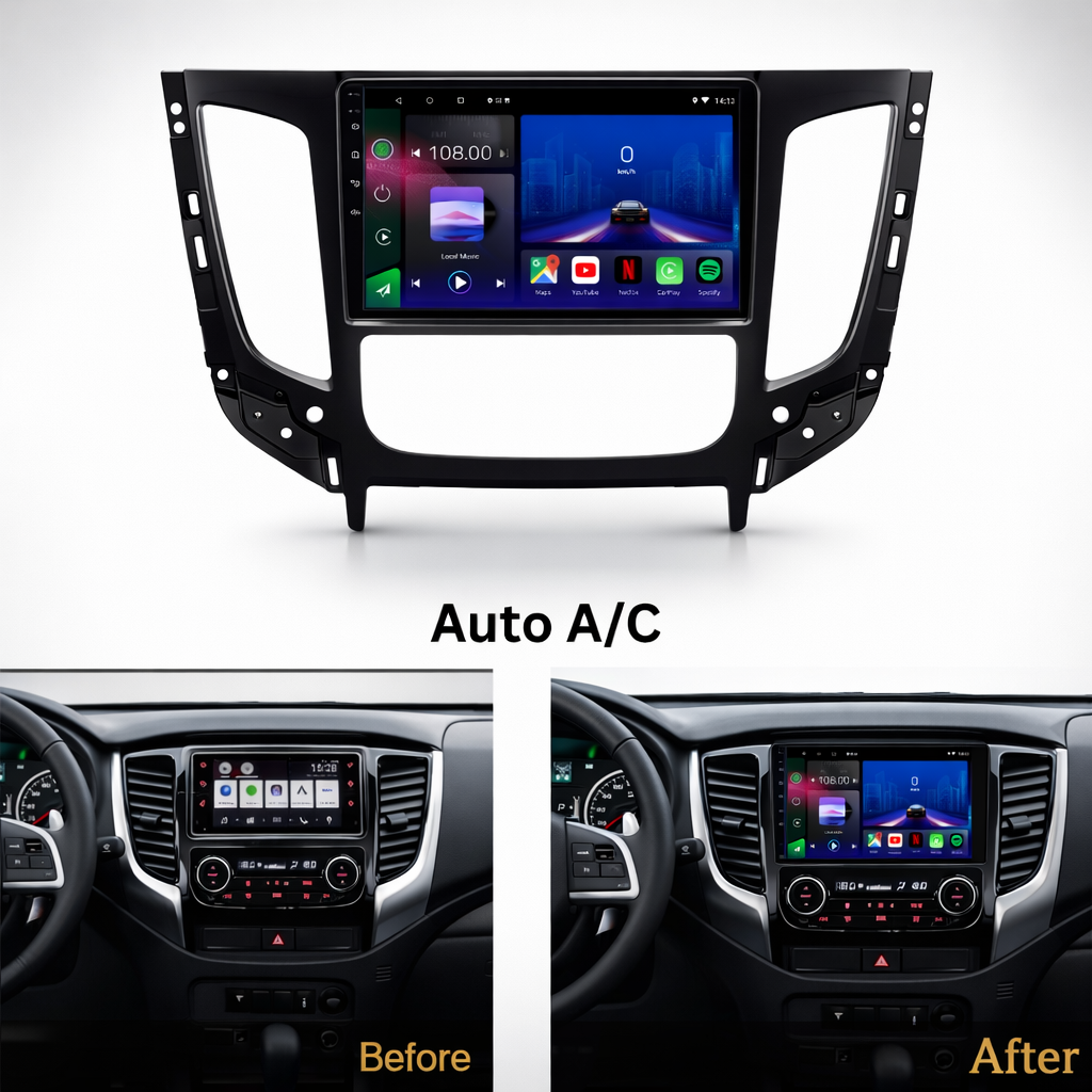 Autoradio Movyro Android 15 pour Mitsubishi L200 et Pajero 2015-2021, écran tactile et compatibilité CarPlay Android Auto.