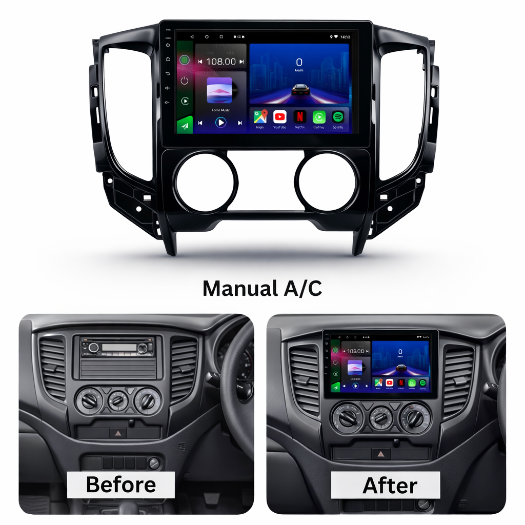 Autoradio Movyro pour Mitsubishi L200 et Pajero 2015-2021, écran tactile Android 15 avec CarPlay et Android Auto intégré.