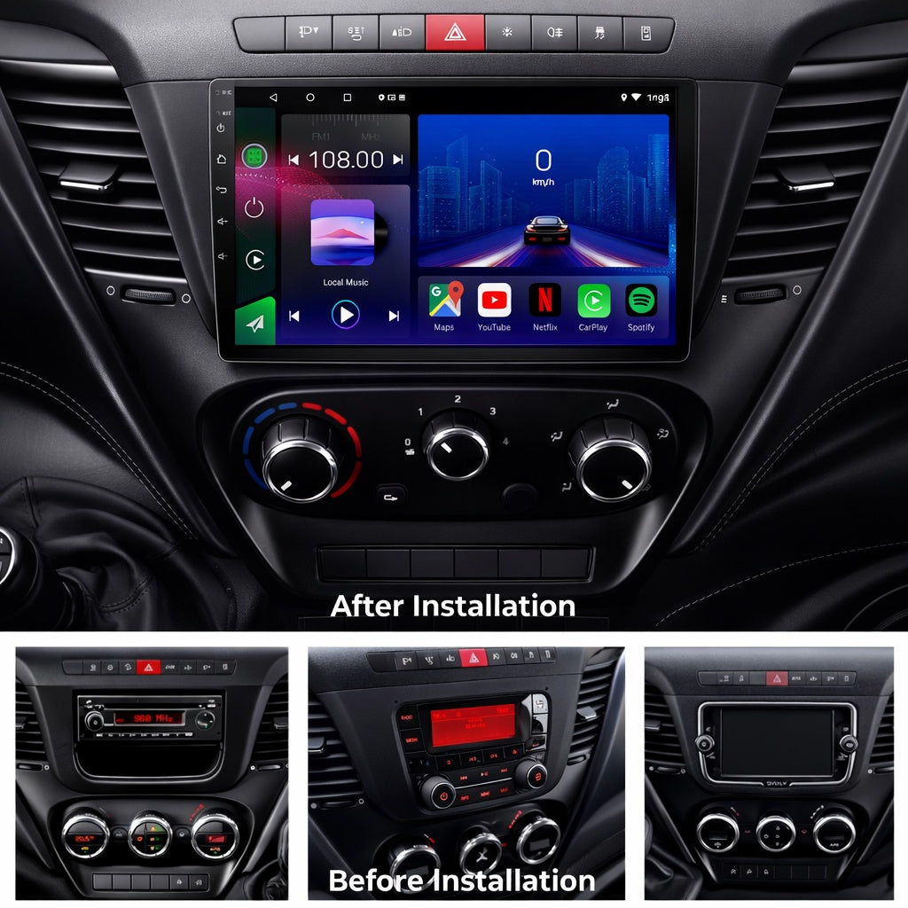 Autoradio Movyro pour Iveco Daily 2015-2026, écran tactile avec CarPlay et Android Auto, affichage de l'unité principale.