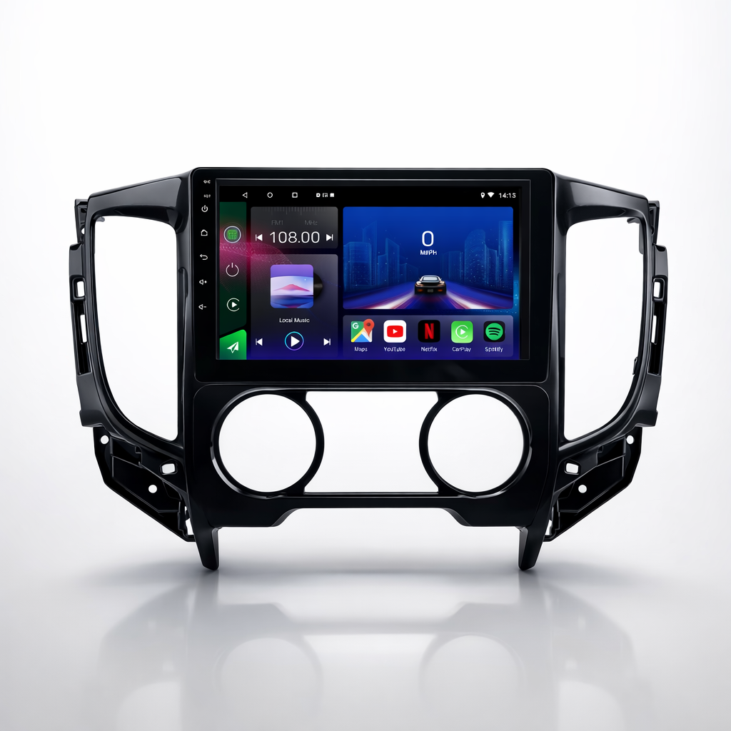 Autoradio Movyro Android 15 pour Mitsubishi L200 et Pajero 2015-2021, écran tactile avec CarPlay et Android Auto.