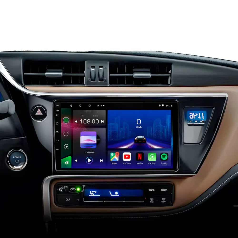 Autoradio Android 15 Movyro pour Toyota Corolla Auris 2016-2019 avec Apple CarPlay et Android Auto, installation avant.