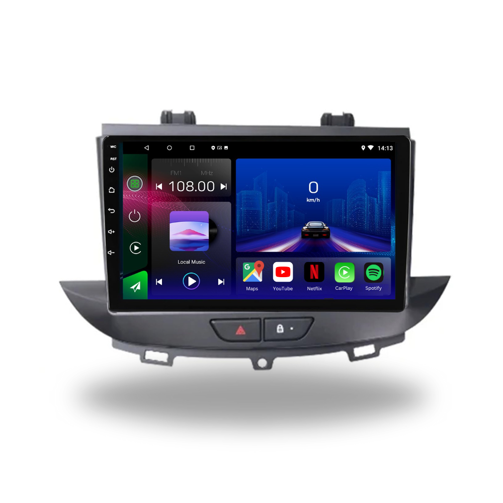 Movyro Android 15 autoradio installed in Opel Grandland X or Crossland X (2016-2020) with Apple CarPlay and Android Auto features.