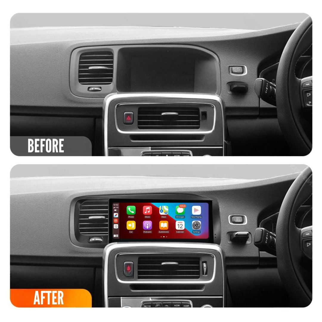 Movyro Android 15 car stereo head unit for Volvo S60 & V60 2011-2019, featuring CarPlay, Android Auto, 8-core processor, 4GB RAM.
