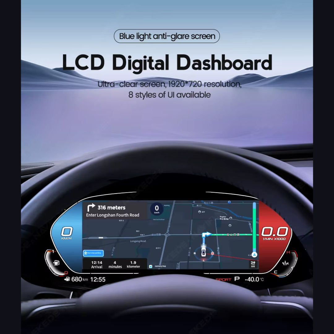 Movyro digital instrument cluster for BMW X Series F25 F26 F15 F16, 12.3-inch LCD dashboard with CarPlay integration.