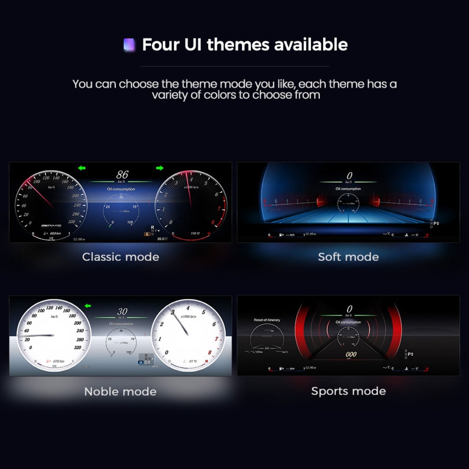 Digital LCD instrument cluster by Movyro for Mercedes-Benz A, CLA, GLA (2013–2019) showing customizable digital dashboard display