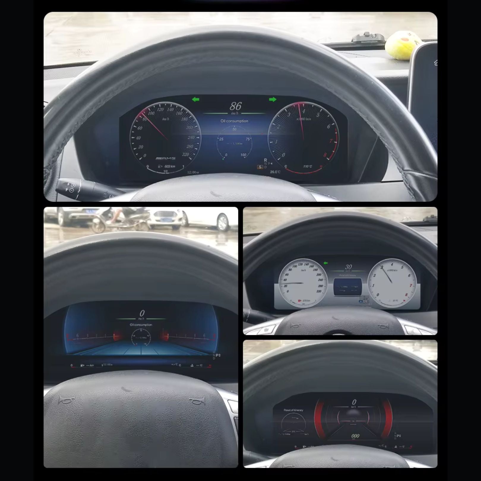 Digital LCD instrument cluster for Mercedes-Benz A, CLA, GLA from Movyro, featuring Linux system and modern dashboard display.