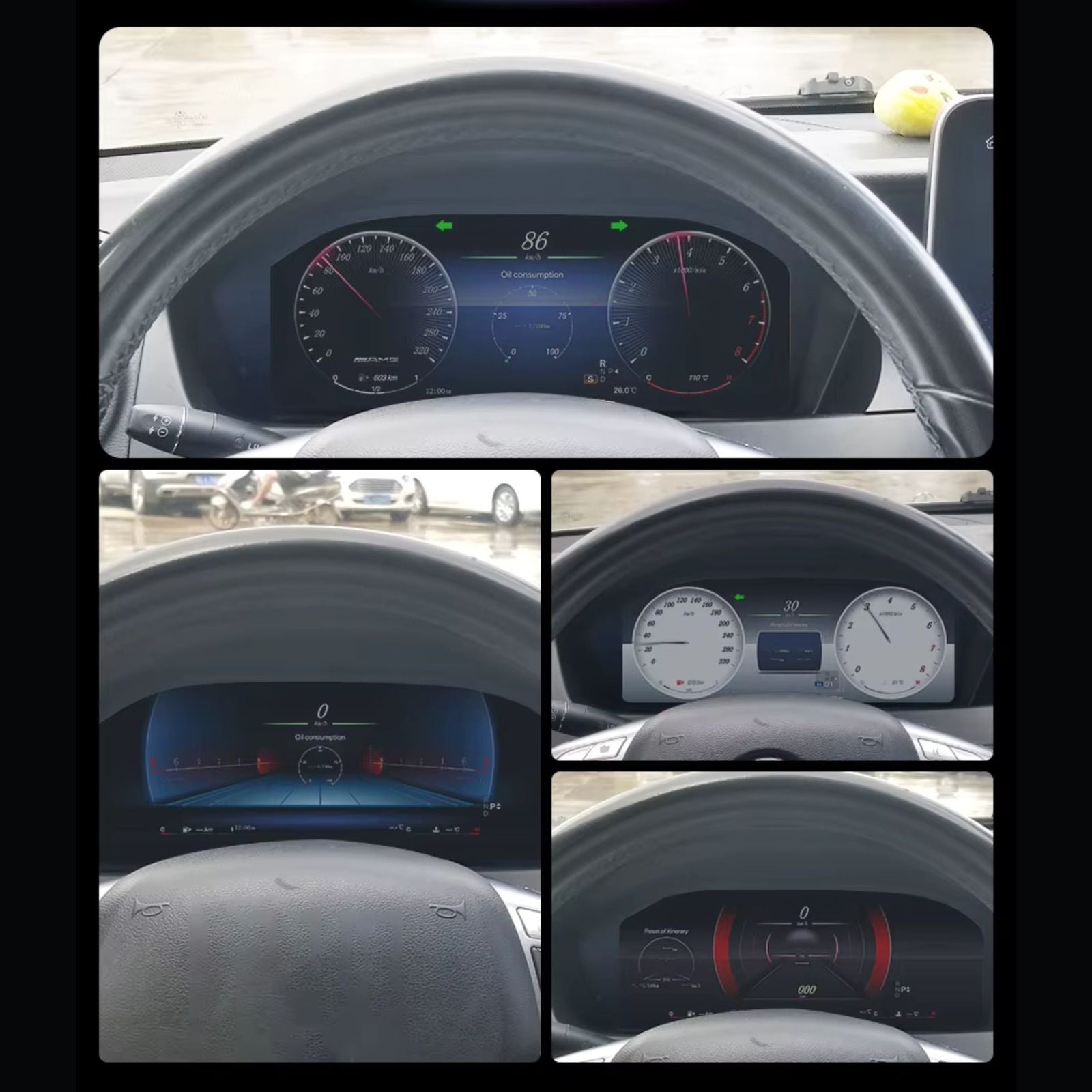 Digital LCD instrument cluster for Mercedes-Benz A, CLA, GLA from Movyro, featuring Linux system and modern dashboard display.
