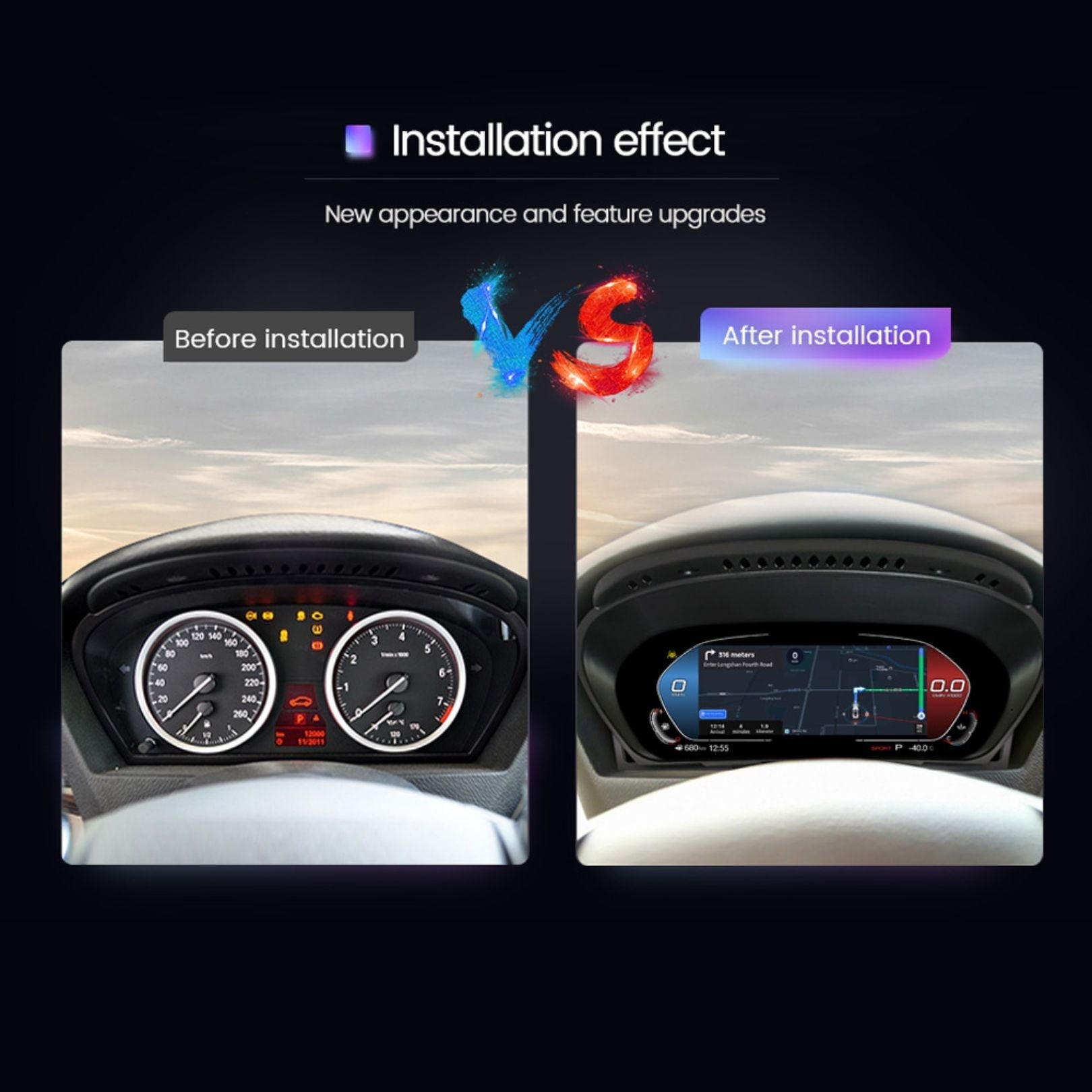 Combiné d'instruments numérique Movyro 12,3" pour BMW X5 E70 / X6 E71, tableau de bord LCD avec CarPlay, sans miroir Android