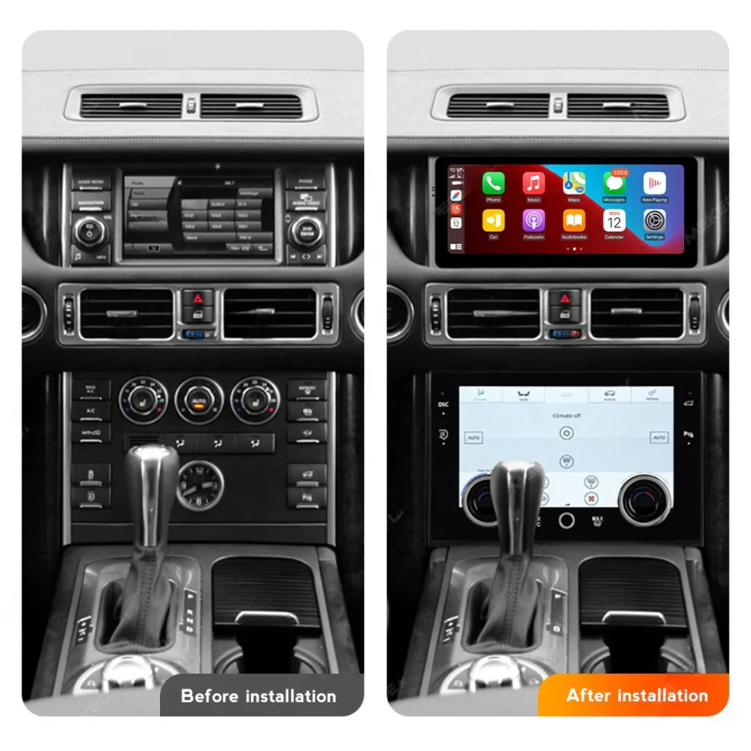 Autoradio Movyro Android 15 pour Range Rover L322 2002-2012 avec Apple CarPlay, Android Auto, écran tactile et fonctionnalités modernes.