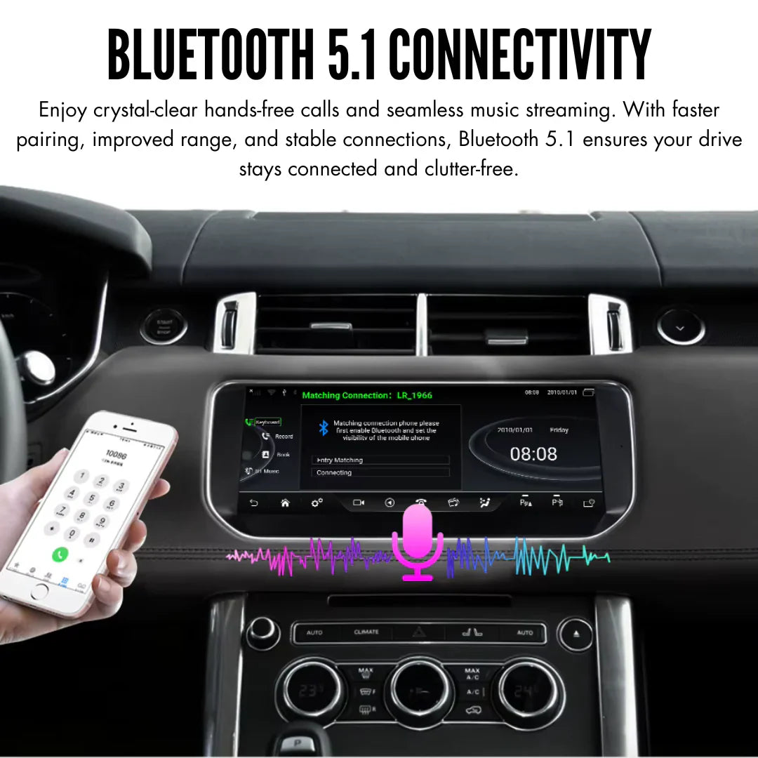 Autoradio Movyro Android 15 pour Range Rover Evoque 2011-2018, écran tactile 13,3", compatible Apple CarPlay et Android Auto.