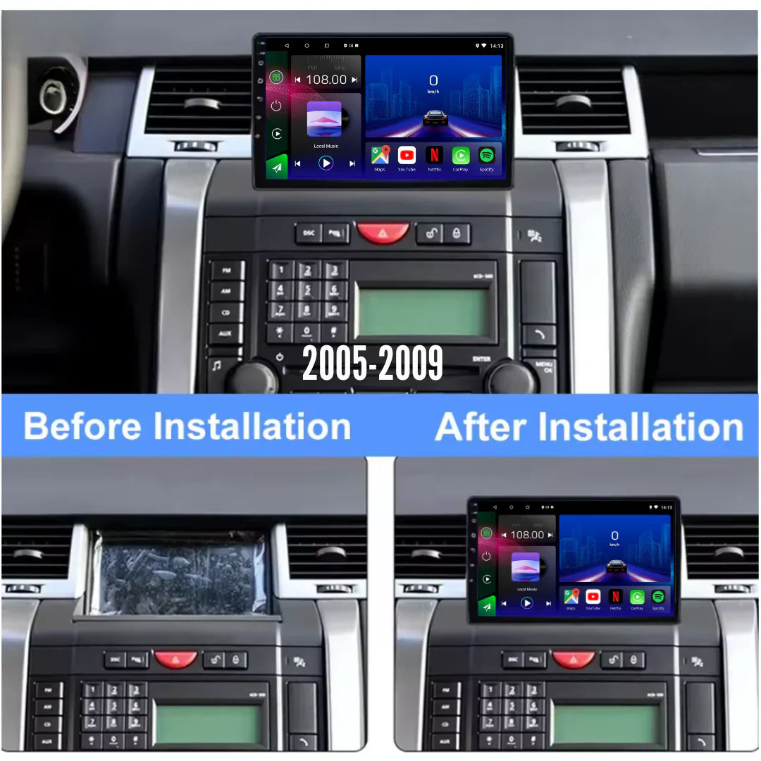 Autoradio Android 15 Movyro pour Range Rover Sport 2005-2013 avec Apple CarPlay et Android Auto, écran tactile et connectivité avancée.