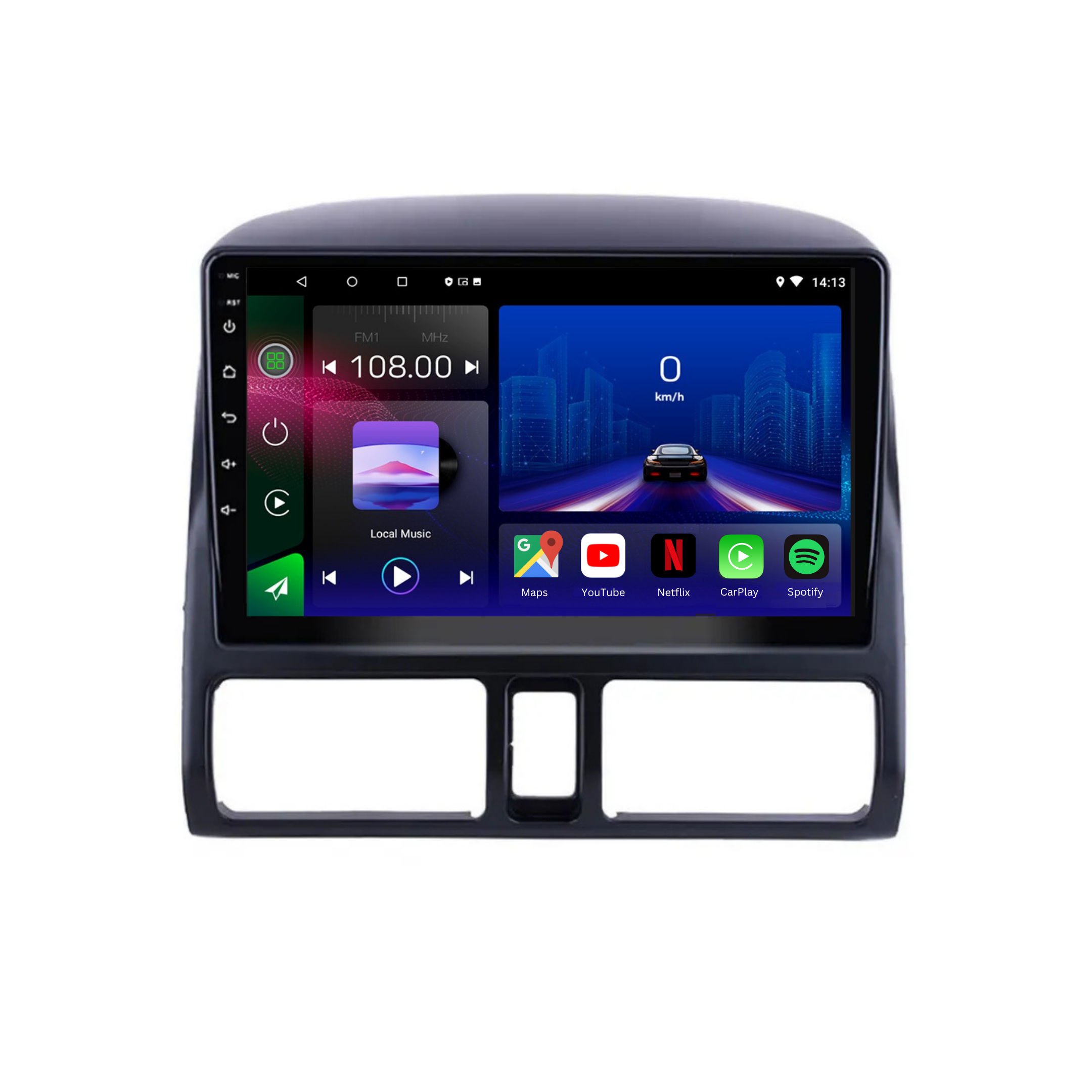 Autoradio Movyro pour Honda CRV 2001-2006 avec Android 15, Apple CarPlay, Android Auto, écran tactile et fonctionnalités modernes.
