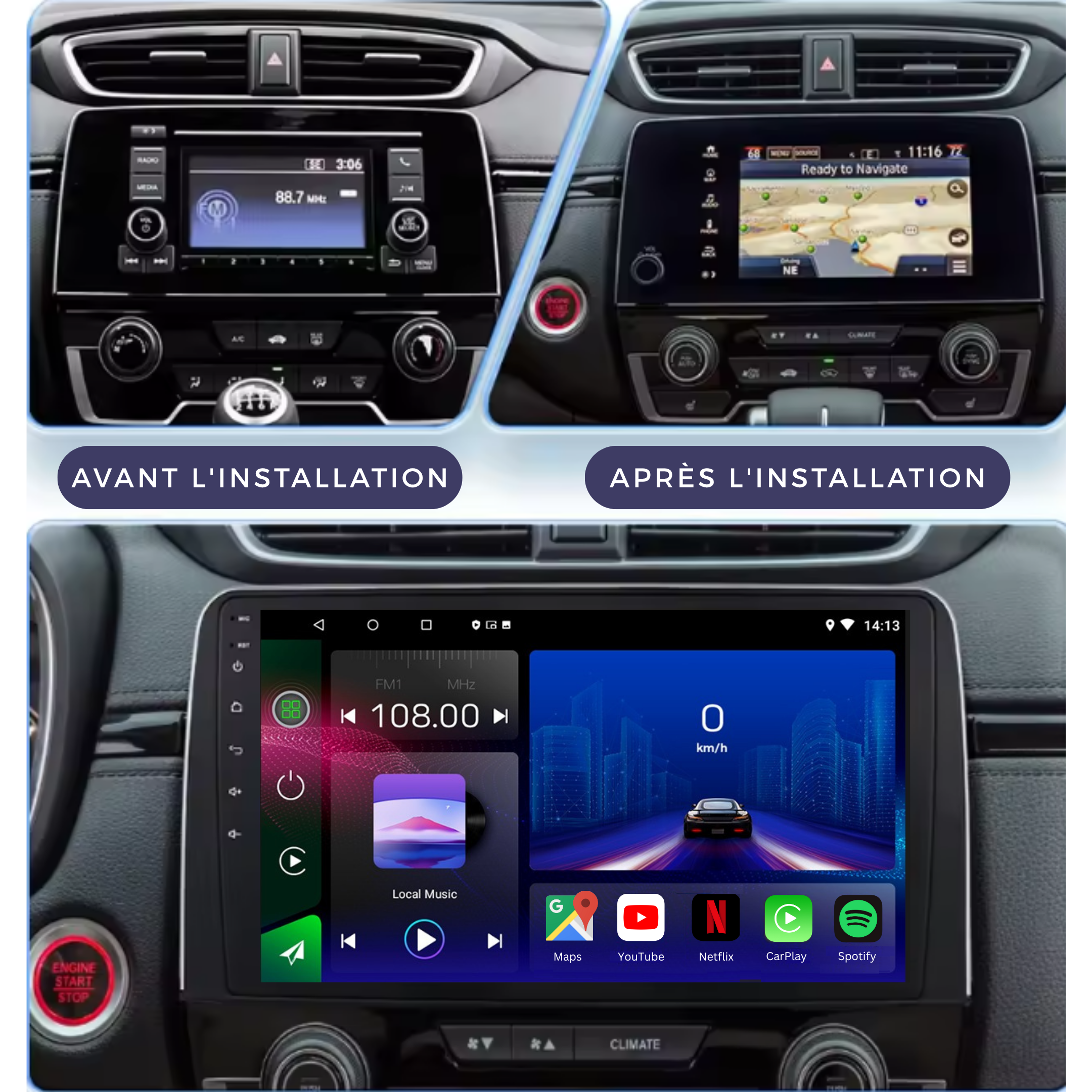 Movyro Honda CRV 2017-2021 Android 15 Autoradio with Apple CarPlay and Android Auto, featuring 2GB RAM and 32GB ROM.
