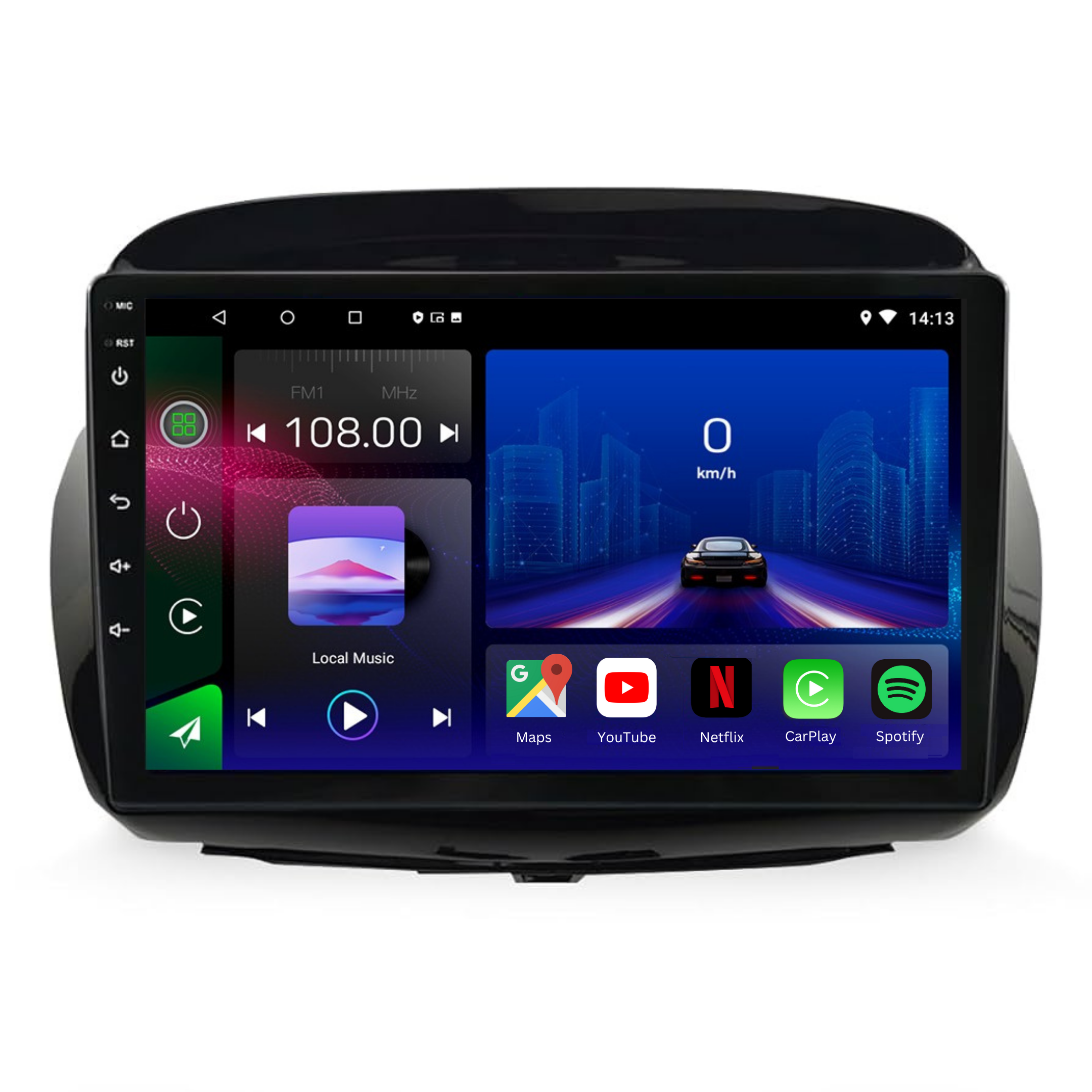 Autoradio Movyro Android 15 pour Honda FRV Edix 2004-2009 avec Apple CarPlay et Android Auto, écran tactile moderne.
