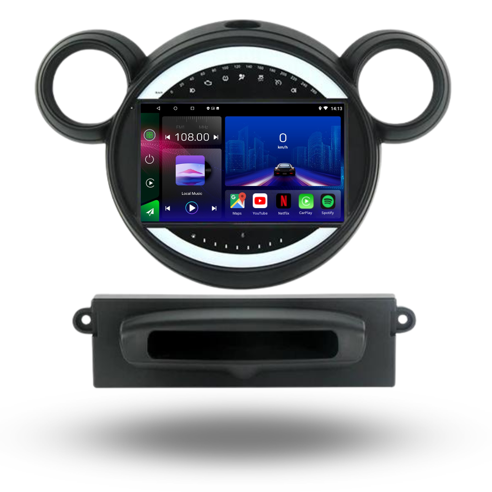 Autoradio Mini Movyro pour Mini 2011-2013 R56 R60 R51, Android 15, Apple CarPlay et Android Auto, écran tactile.