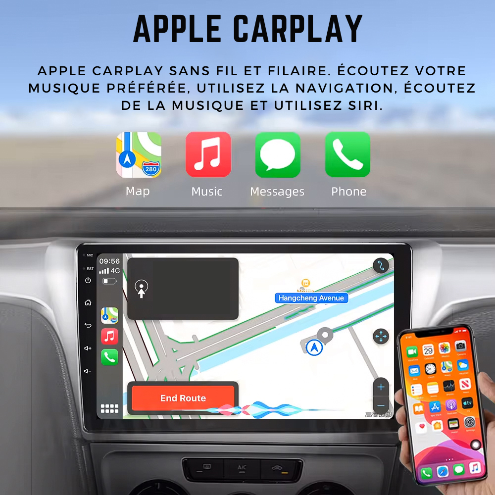 Autoradio Movyro Android 15 avec Apple CarPlay et Android Auto pour Opel Astra K 2015-2022, écran tactile et connectivité.