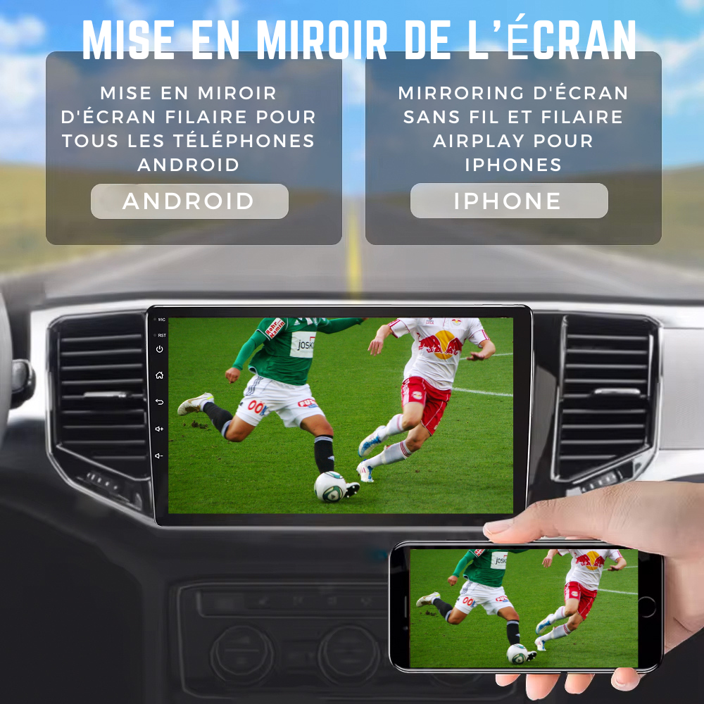 Autoradio Movyro Android 15 avec Apple CarPlay et Android Auto pour BMW X1 2009-2015, écran tactile et connexion smartphone.