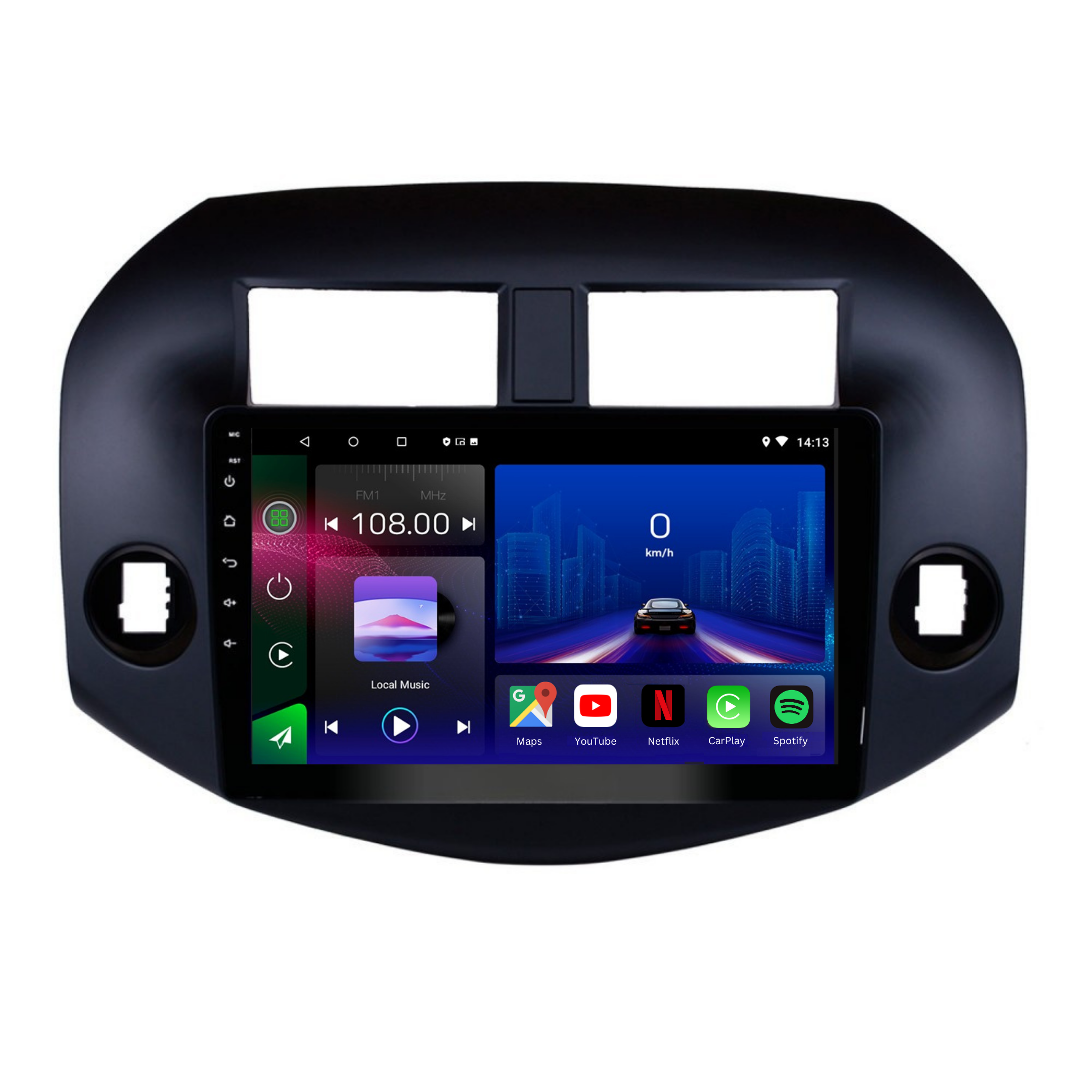 Autoradio Movyro Android 15 pour Toyota RAV4 2007-2011, compatible Apple CarPlay et Android Auto, écran numérique.