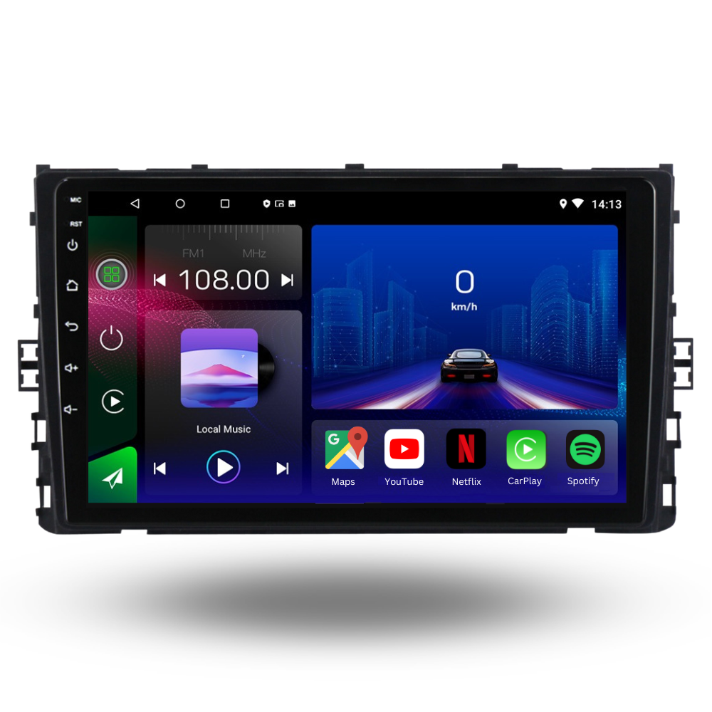 Autoradio Movyro Android 15 pour Volkswagen T6.1, Polo MK6, Caravelle 2017-2023 avec Apple CarPlay et Android Auto.