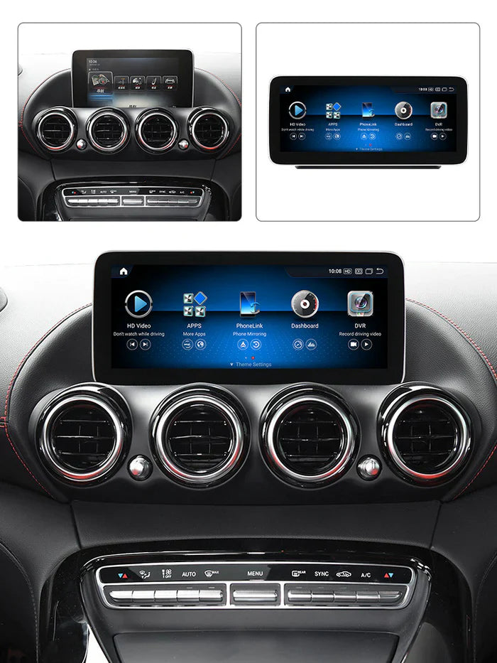 Mercedes AMG GT 2015-2018 car stereo by Movyro, Android Auto and CarPlay touchscreen radio with 4GB RAM and 64GB storage.