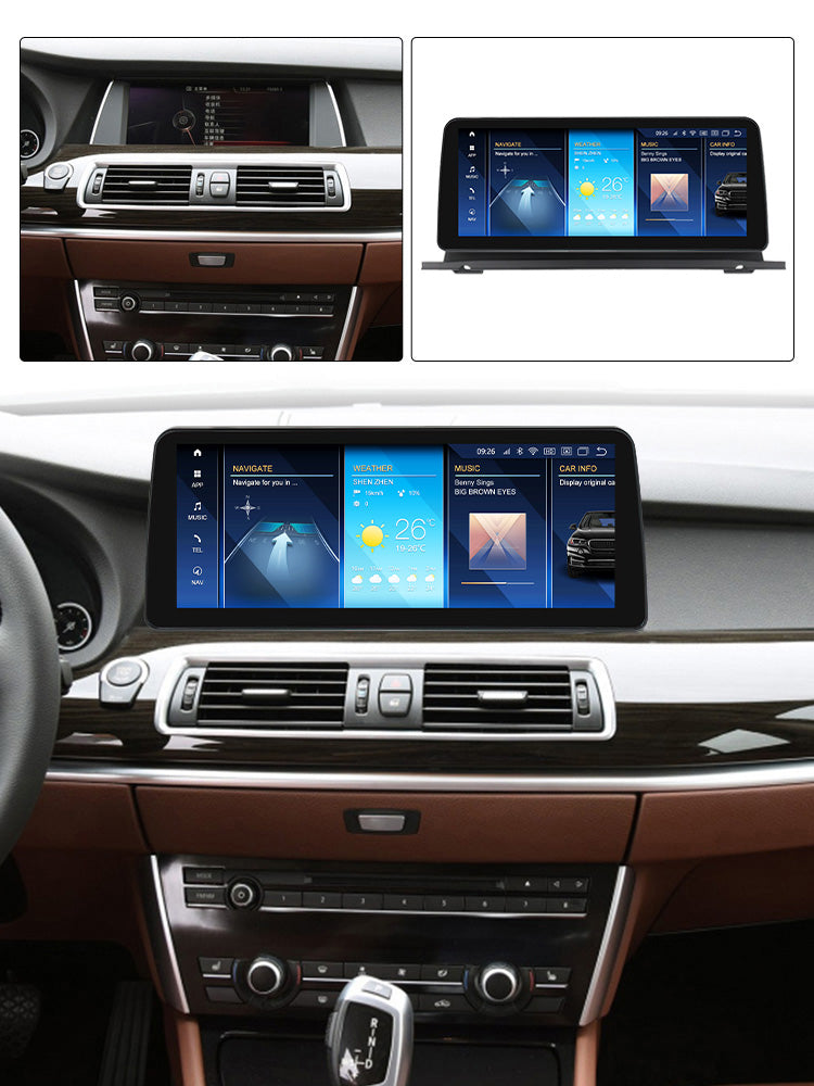 BMW 5 Series GT 2009-2017 F07 Movyro Android 15 car stereo with CarPlay, Android Auto, CIC NBT, 4GB RAM, 64GB ROM.